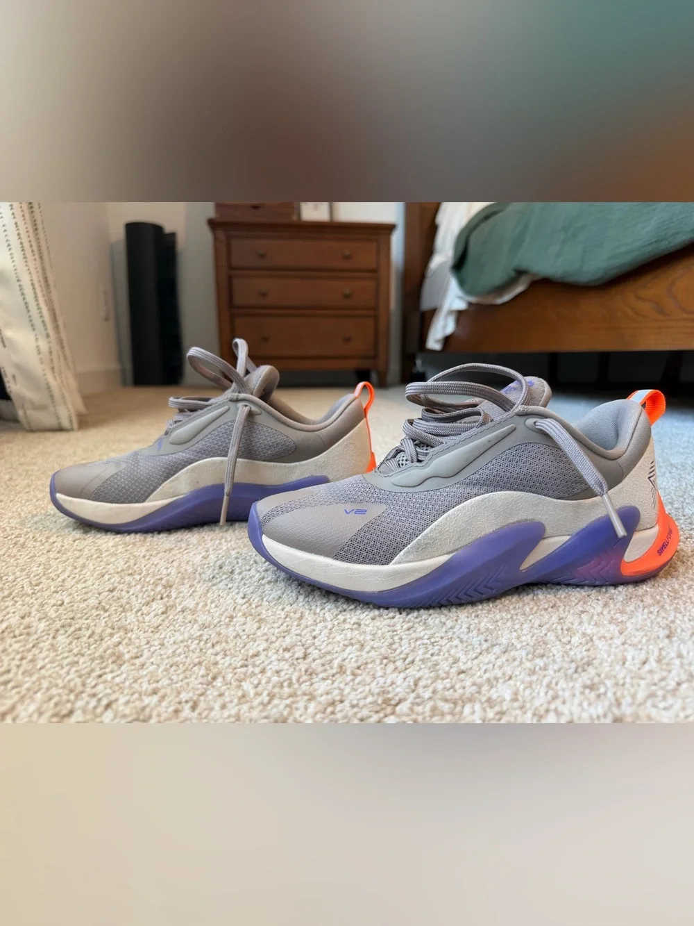 Women's Athletic Sneakers - Gray with Purple Accents